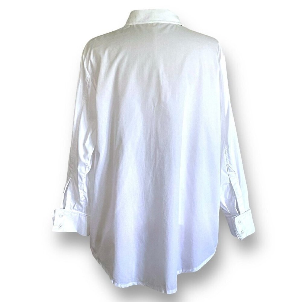 Ann Everett Womens Tunic Blouse Sz L White Cotton Lagenlook Minimalist Coastal - Picture 7 of 8